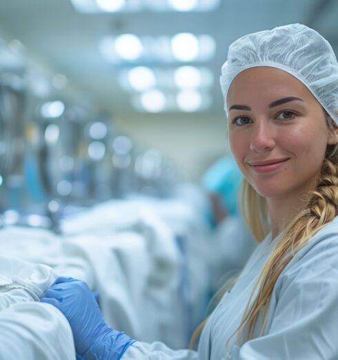 Hospital laundry where workers are diligently handling hospital cloth and uniforms
